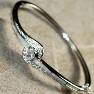 White Fire Opal Silver Bracelet Cuff